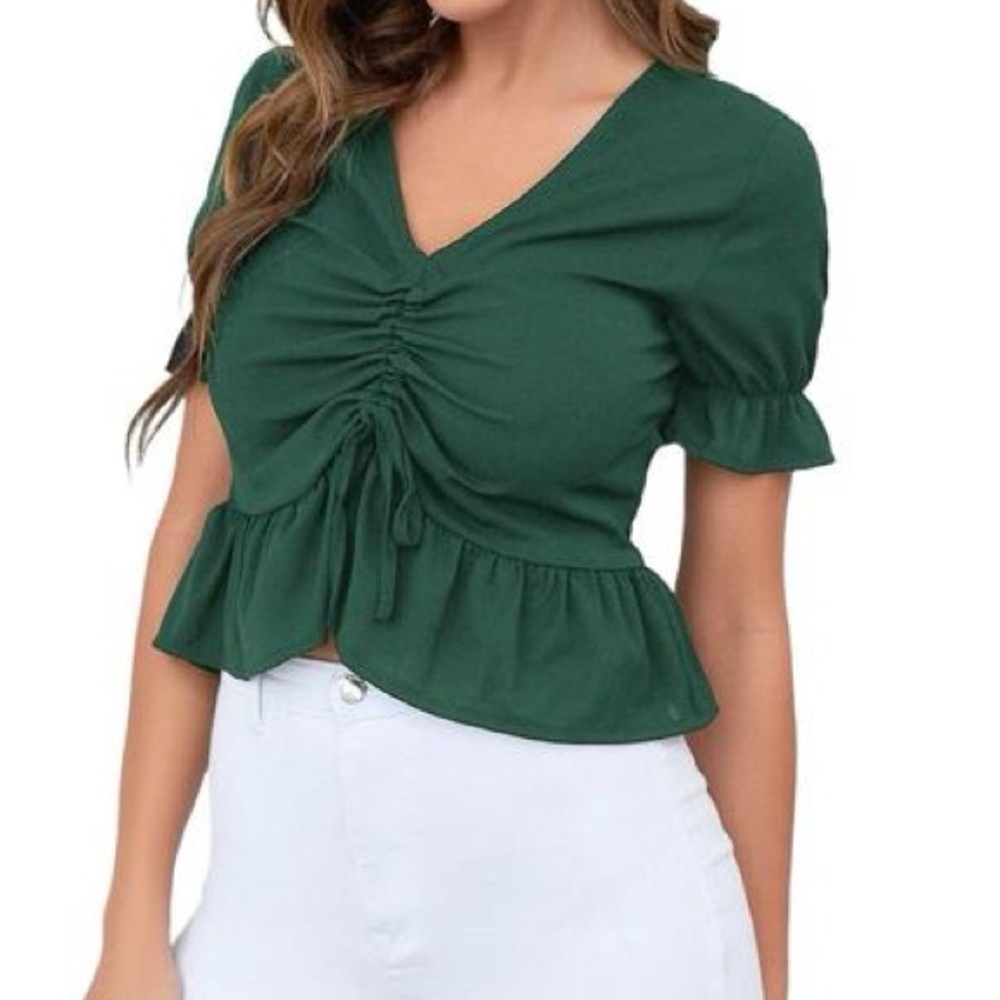 Green Ruched Cropped Women's Top Size S
